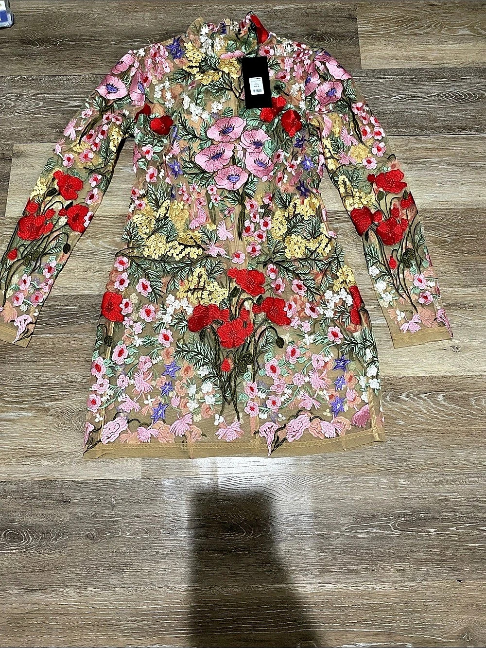 Fashion Nova Embroidered Mesh Dress Floral Embroidered Mini Dress Size Small NWT